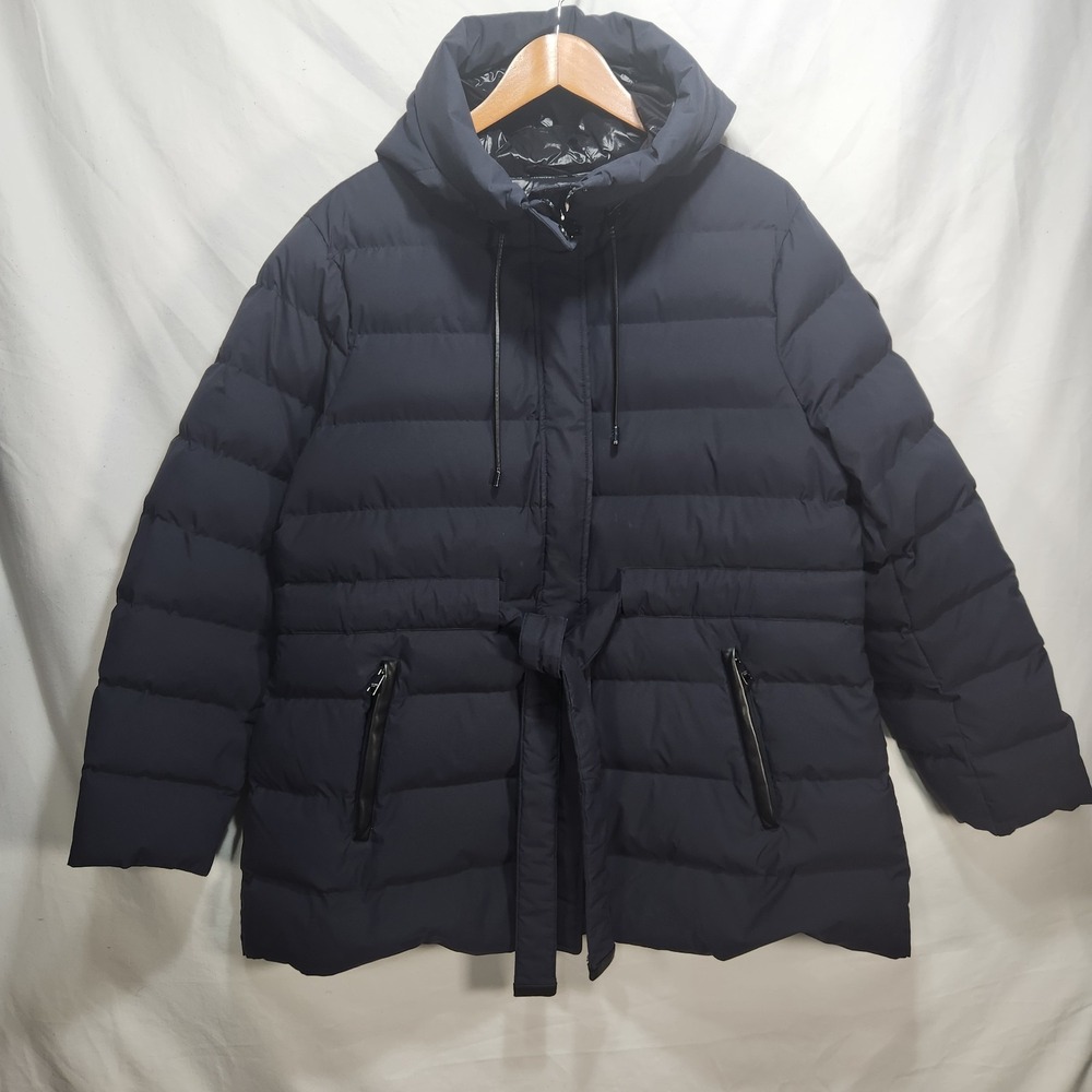 Michael Kors Coat Womens Quilted Belted Hooded Puffer Down Blend Size XXL Navy